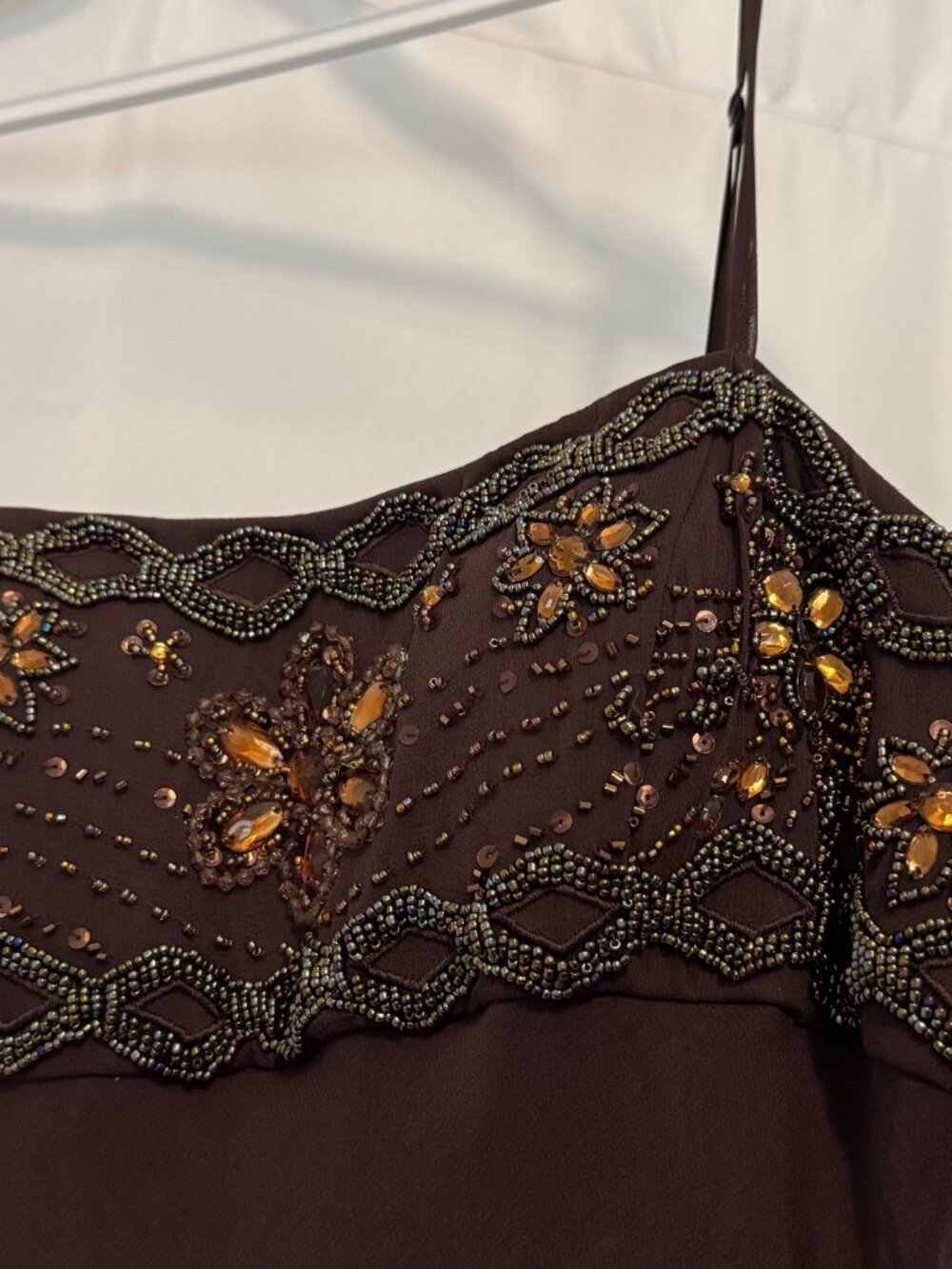 Sue Wong Dress Y2K Sexy Beaded 45 Flapper Coffee Brown Chocolate Midi SILK New - Picture 5 of 16